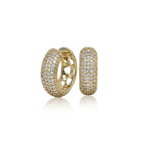 💎 Premium Parlak Gold Renk Tam Tur Taş Kaplama Kalın Halka Model VIP Küpe 3183KKUV004