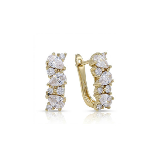 💎 Premium Parlak Gold Renk Zirkon Taşlı Geniş Yüzey Modern VIP Halka Kadın Bijuteri Küpe 3183KKUV009
