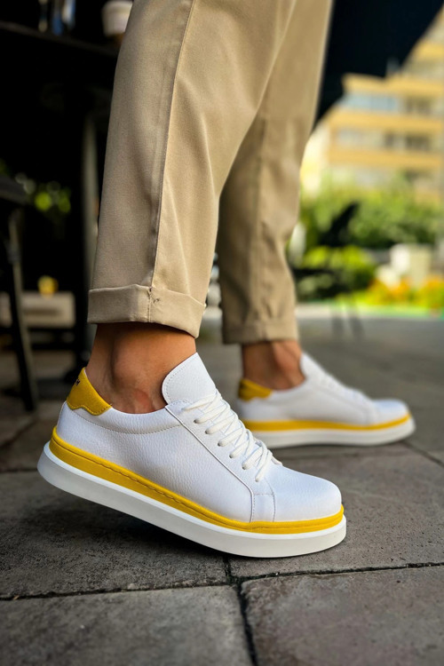 Mn979 - Santoni Gbt Spor Erkek Ayakkabı Beyaz/Sarı