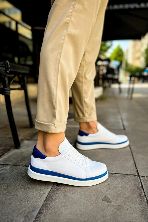 Mn979 - Santoni Gbt Spor Erkek Ayakkabı Beyaz/Mavı
