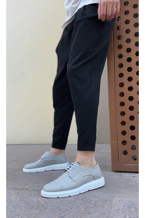 Ba0003 Bağcıklı Klasik Spor Gri Renk Keten Yüksek Taban Casual Erkek Ayakkabı