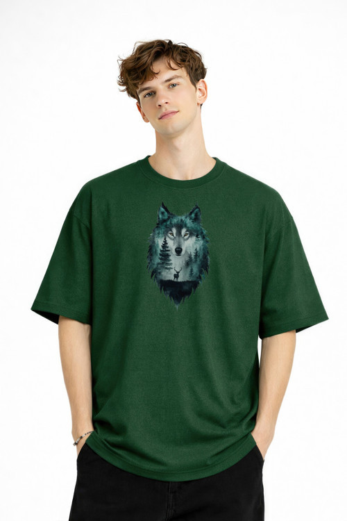 Wolf - Oversize Erkek Tişört Hakı