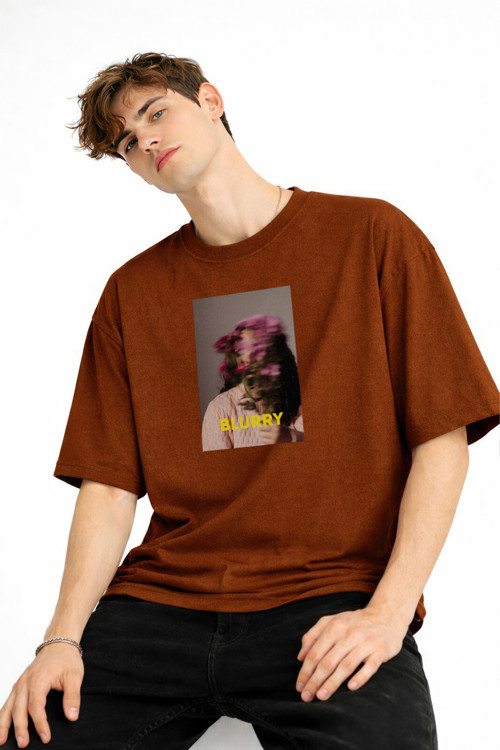 Neurry - Oversize Erkek Tişört Kahve