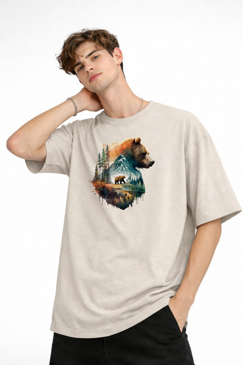 Bear2 - Oversize Tişört Bej