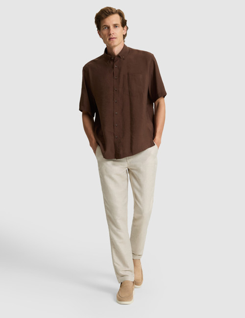 Bej Keten Karışımlı Slim Fit Kanvas Pantolon 50301767-VR011