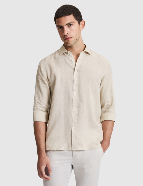 Bej %100 Keten Regular Fit Uzunkollu Gömlek 50320945-VR011
