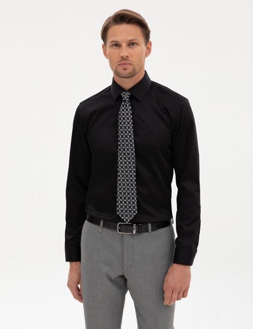 Siyah Non Iron Kolay Ütülenebilir Slim Fit Gömlek 50315254-VR046