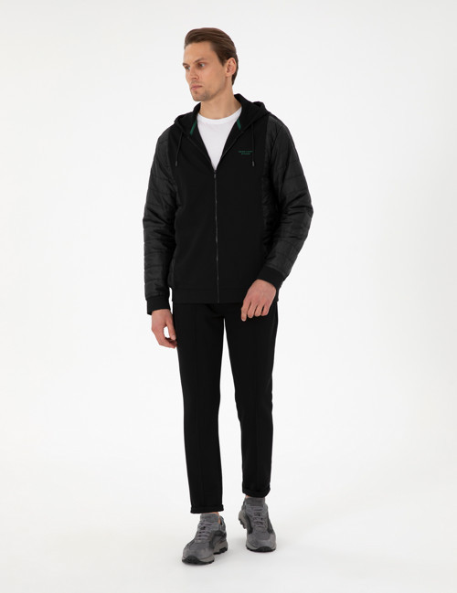 Siyah Slim Fit Nervürlü Duble Paça Eşofman Altı 50290666-VR046