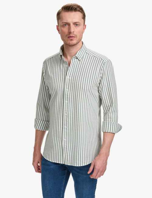 Haki Regular Fit Çizgili Uzun Kollu Gömlek 50320859-VR027