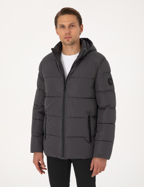 Gri Kapüşonlu Mont 50313923-VR024