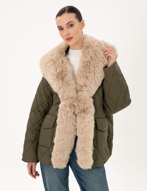 Haki Regular Fit Kürk Yaka Mont 50290325-VR027