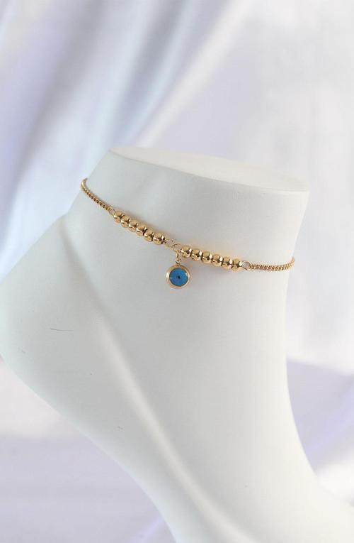 316L Çelik Gold Renk Minimal Nazar Boncuklu Halhal - EBJ240601W24470
