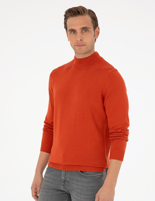 Turuncu Slim Fit Yarım Balıkçı Yaka Basic Triko Kazak 50296548-VR051