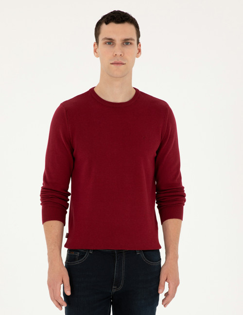 Vişne Slim Fit Bisiklet Yaka Basic Triko Kazak 50296575-VR223
