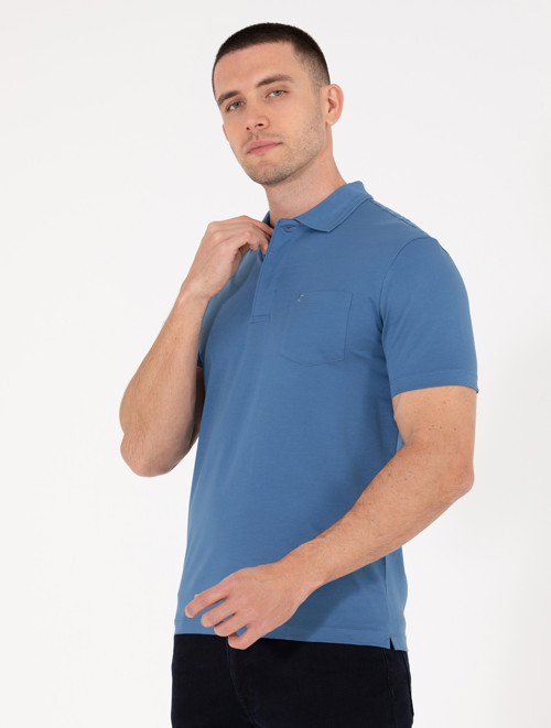 Koyu Mavi Regular Fit %100 Pamuk Merserize Düğmeli Polo Yaka Basic Tişört 50262668-VR032