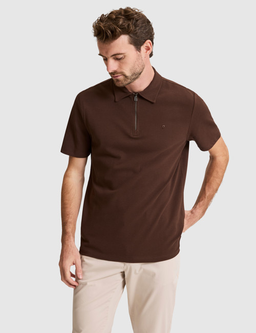 Kahverengi Regular Fit Fermuarlı Polo Yaka Tişört 50334988-VR029