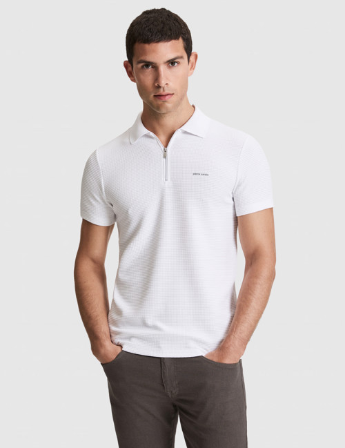 Ekru Slim Fit Fermuarlı Polo Yaka Tişört 50327860-VR019