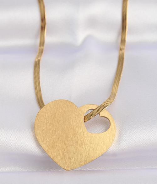 316L Çelik İtalyan Zincir Altın Renk Düz Plaka Kalp Kolye - EBJ240601W24613