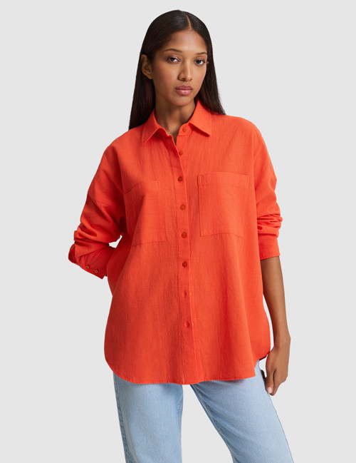 Nar Çiçeği Oversize Keten Karışımlı Gömlek 50328624-VR039