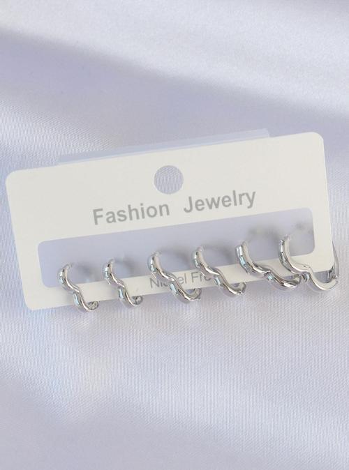 Pirinç Gümüş Renk Kalp Model Küpe Seti - EBJ240601W24768