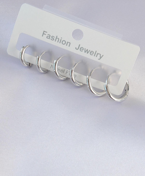 Pirinç Gümüş Renk Oval Küpe Seti - EBJ240601W24778