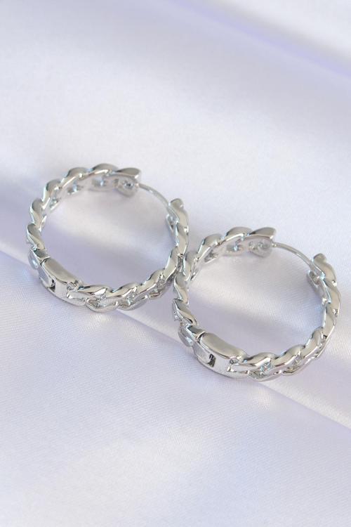 Pirinç Gümüş Renk Zincir Model Halka Küpe - EBJ240601W24746