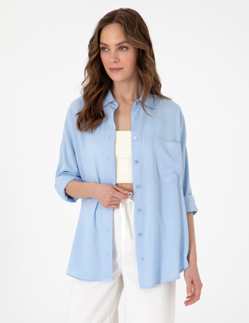 Açık Mavi Oversize Uzun Kollu Gömlek 50311567-VR003