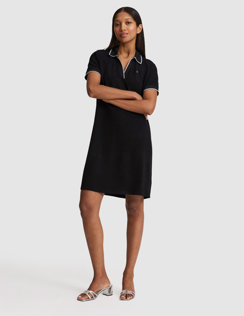 Siyah Regular Fit Polo Yaka Örme Elbise 50324589-VR046