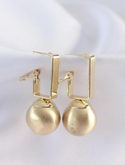 Pirinç Gold Renk Dikdörtgen Detay Oval Küpe - EBJ240601W24526