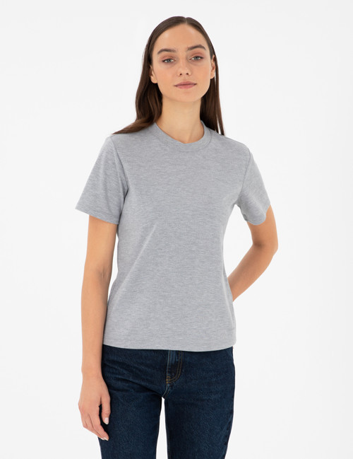 Gri Melanj Slim Fit Bisiklet Yaka Basic Tişört 50288572-VR086