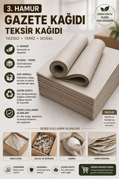 Premium 3. Hamur Teksir Kağıdı 20x30 cm 500 Adet | Gazete Kağıdı, Baskı ve Fotokopi Kağıdı