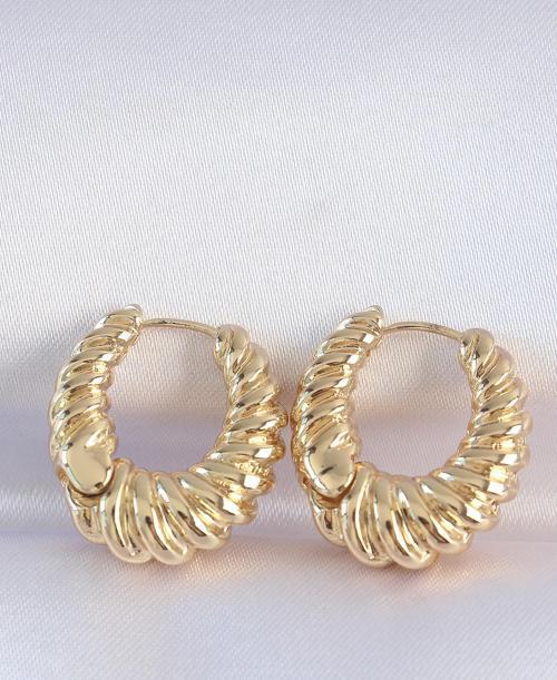 Pirinç Gold Renk Tırtık Detay Bombeli Halka Küpe - EBJ240601W24747