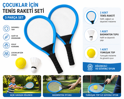 Çocuklar Için Tenis Raketi Seti Ve Badminton Raketi