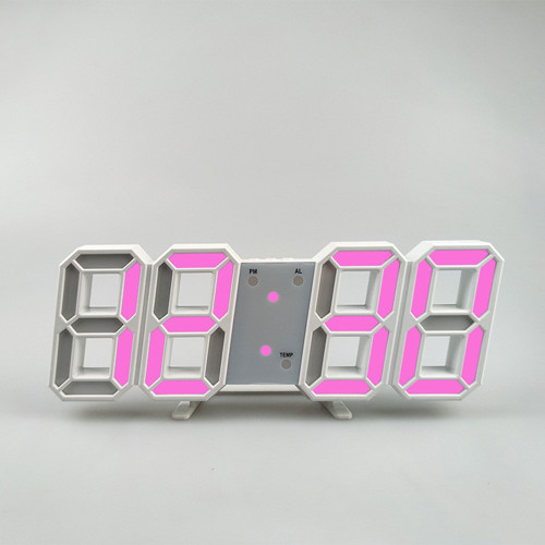 Dekoratif Dijital Led Masa Duvar Saati 3d Dijital Saat Çalar Saat LED Elektronik Saat Beyaz Kasa Pembe Işık