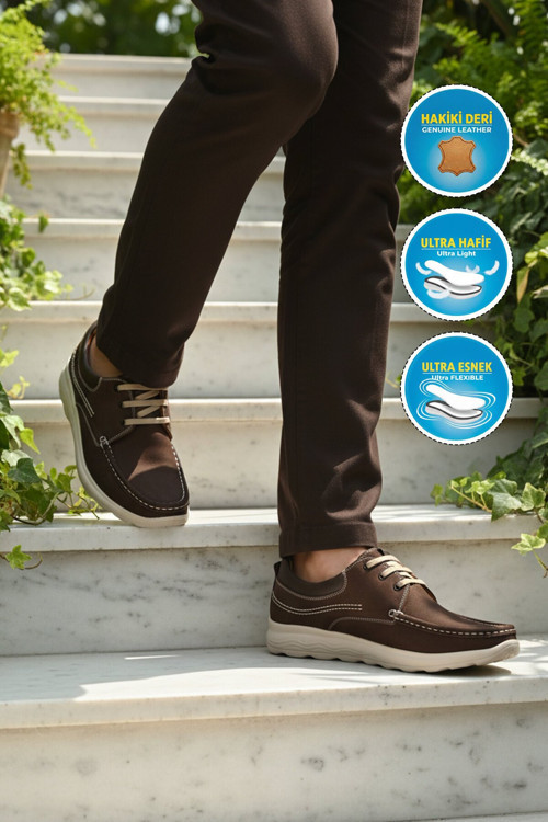 Kahve Nubuk Hakiki Deri Rahat Comfort Taban Erkek Casual Marin Ayakkabı 2407