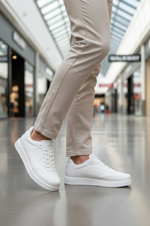 Beyaz Büyük Numara Bağcıklı Erkek Yürüyüş ve Spor Ayakkabı Sneaker 158