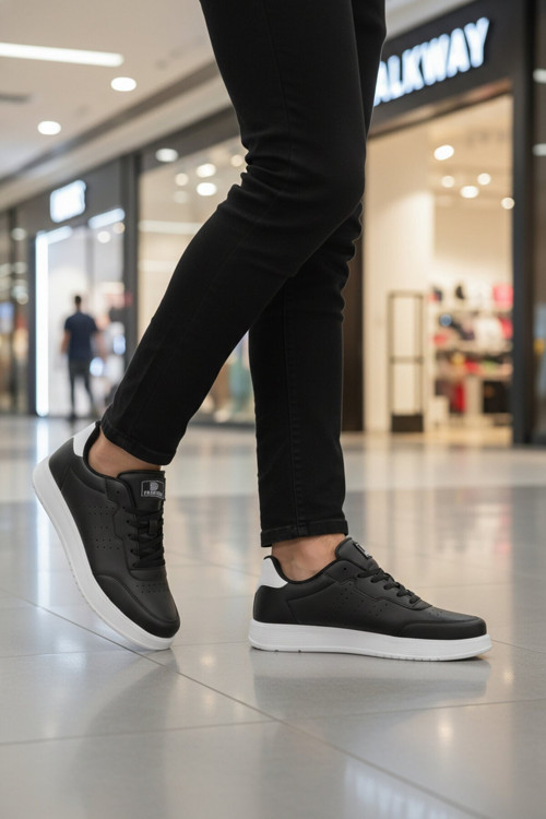 Siyah-Beyaz Büyük Numara Bağcıklı Erkek Yürüyüş ve Spor Ayakkabı Sneaker 158