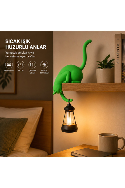 Modern & Şık - Minimalist Kedi Tasarımlı Dekoratif Raf Lambası – Gece Lambası