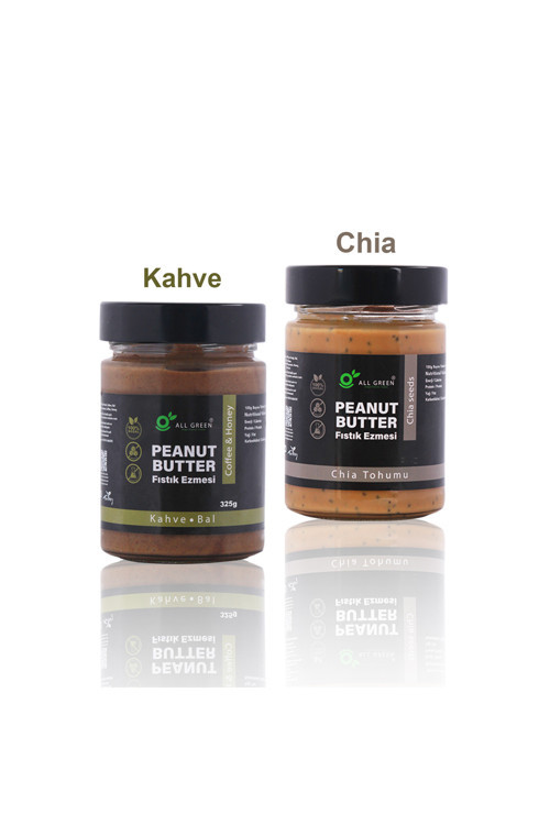 Fıstık Ezmesi 2'Li Paket (Chia Tohumları | Kahve) | Koruyucu İçermez, Şekersiz, %100 Doğal