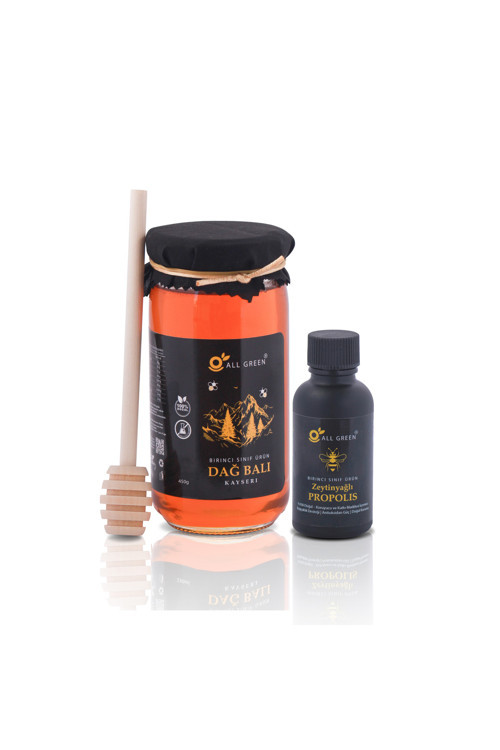 Dağ Balı Karışık Çiçek 450G Propolis Zeytinyağlı 30Ml Paketi | Ahşap Bal Çubuğu