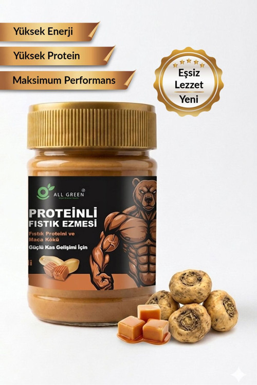 Proteinli Fıstık Ezmesi (Karamel) | Fıstık Proteini, Maca Kökü Tozu İle | 325 Gr