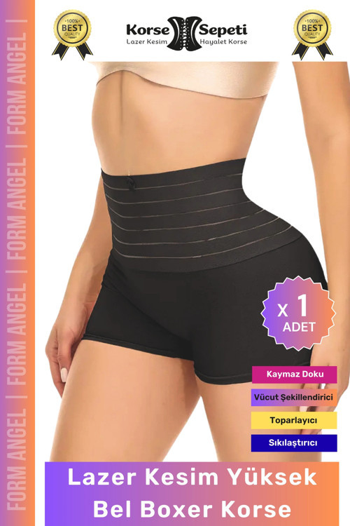 #Korse Vücut Toparlayıcı Şekillendirici Kaymaz Doku Lazer Kesim Yüksek Bel Boxer Korse - 1 Adet