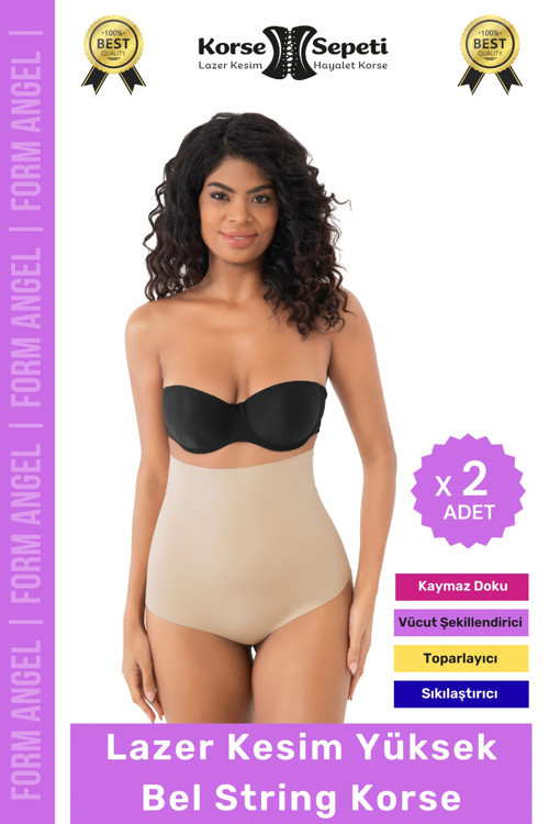 #Korse 2 Beden Küçülten İz Yapmayan Göstermeyen Lazer Kesim Yüksek Bel String Korse - 2 Adet