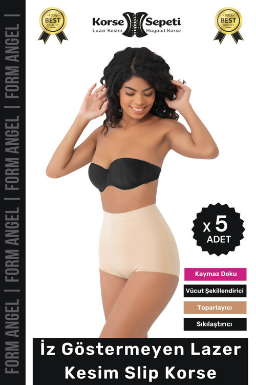 #Korse İz Yapmayan 2 Beden Küçülten Kaymaz Toparlayıcı Lazer Kesim Slip Korse - 5 Adet