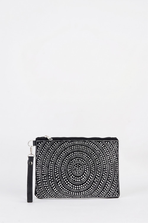 Kadın Halka Gümüş Taşlı Süet Bilek Askılı Ve Zincir Askılı Portföy El Ve Clutch Çanta