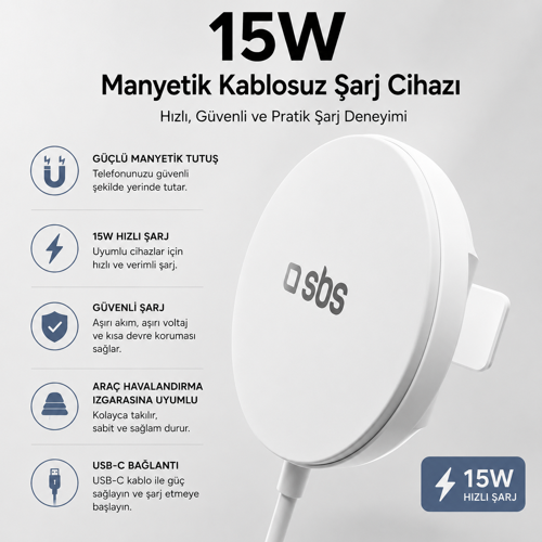 Qi2 15w Magsafe Uyumlu Kablosuz Şarj Standı Entegre Usb-c Kablo Katlanabilir Stand Manyetik Kablosuz Şarj Cihazı Beyaz