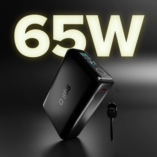 20000 Mah Powerbank 65w Pd Lcd Ekranlı Dahili Usb-c Kablolu Laptop Uyumlu Hızlı Şarj Siyah 20.000 Mah