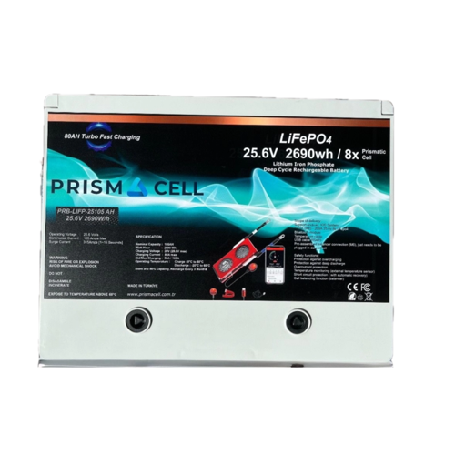 Prismacell 25.6 105AH 105A 105 Amper LiFePo4 Akü ABS Kasa (24V 100 Amper Lityum Batarya) Solar Akü