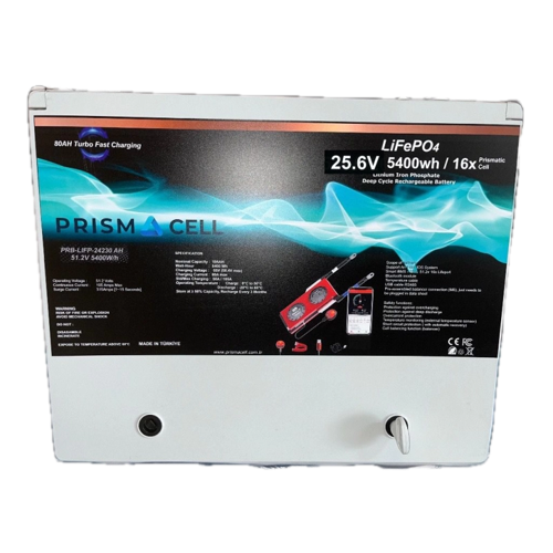 Prismacell 25.6V 210AH 210A 210 Amper LiFePo4 Akü ABS Kasa (24V 200 Amper Lityum Batarya) Solar Akü
