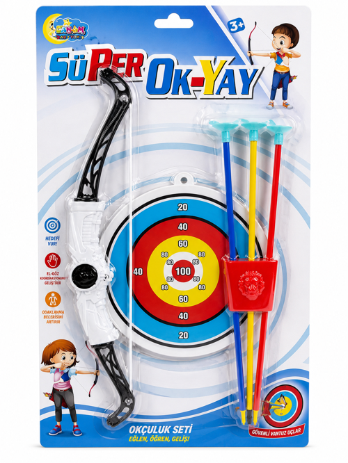 Süper Ok Yay Seti – Hedef Tahtalı Okçuluk Oyuncağı | 3 Ok Dahil | 3 Yaş+